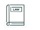 Dibujo lineal de un libro jurídico con la palabra LAW, representando un libro de leyes. Ideal para contenidos legales o jurídicos.